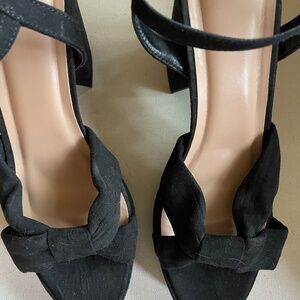 Black Suede Peep Toe Ankle Strap Platform Pumps - Size 9.5